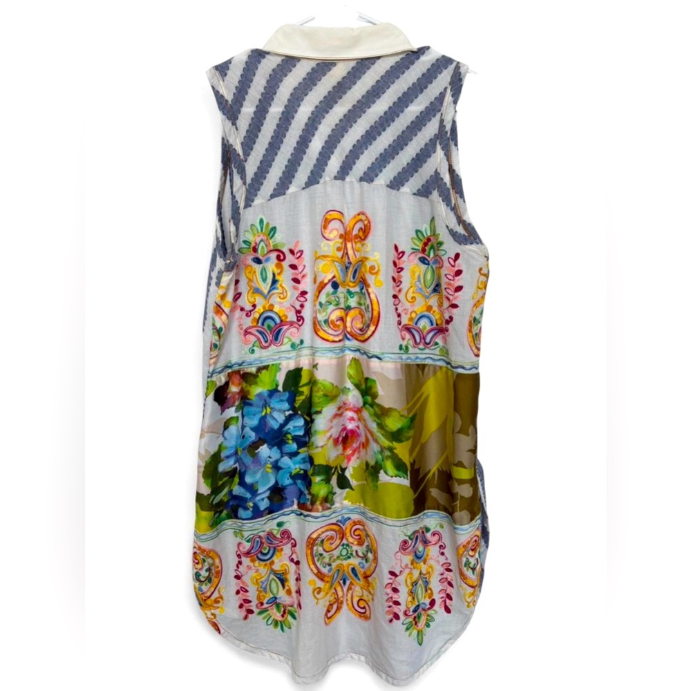 Anthropologie Embroidered Sleeveless Boho Linen Blend‎ Blouse Medium Silky Tunic